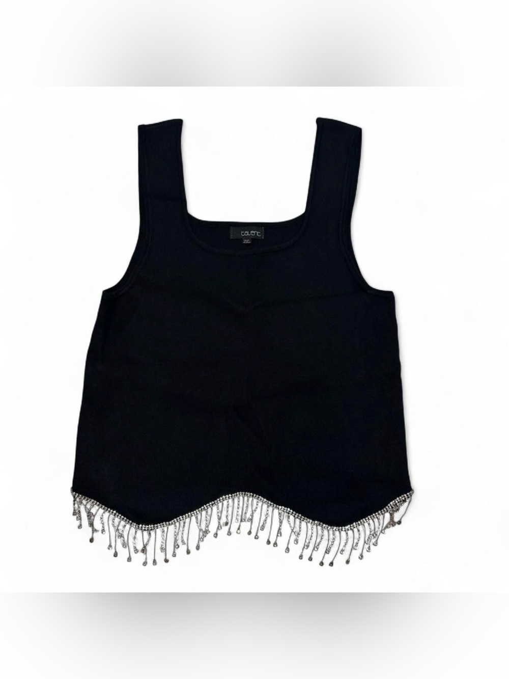 Talent Black Knit Tank Top with Rhinestone Drip Fringe Women’s plus Size 2XL